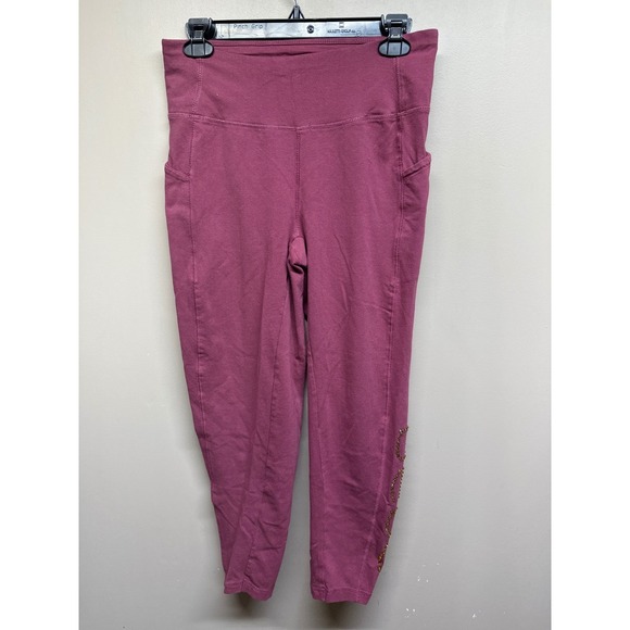 bebe Pants - Bebe Sport Pink Ribbed High Waist Leggings Women‎ M Pocket Rhinestone Detail
